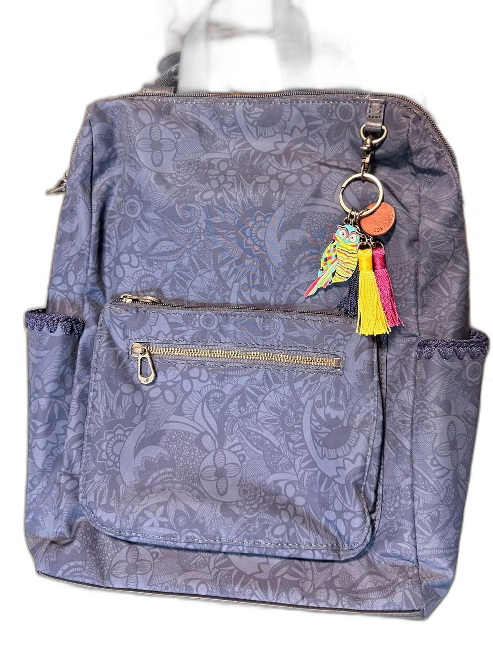 Sakroots Blue Floral-Print Loyola Backpack with Tassel Charm